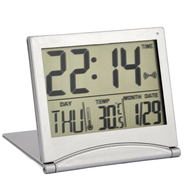 Bordsklocka i silver – Digital LCD-display – Alarm- och snooze-funktion