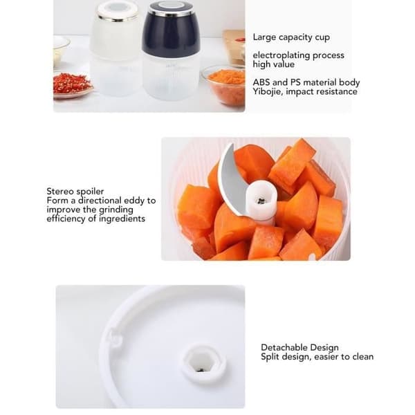 ESTINK Mini Garlic Chopper Electric Garlic Chopper 3 Blades Powerful Motor Multifunctional Food Processor USB Charging Garlic Chopper