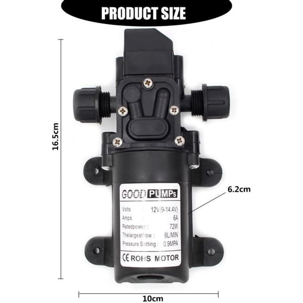 12V 6A 72W 6L högtrycksmembranpump. Rib