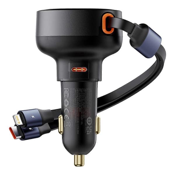 Billader med USB-C og uttrekkbar USB-C-kabel iPhone 60W svart