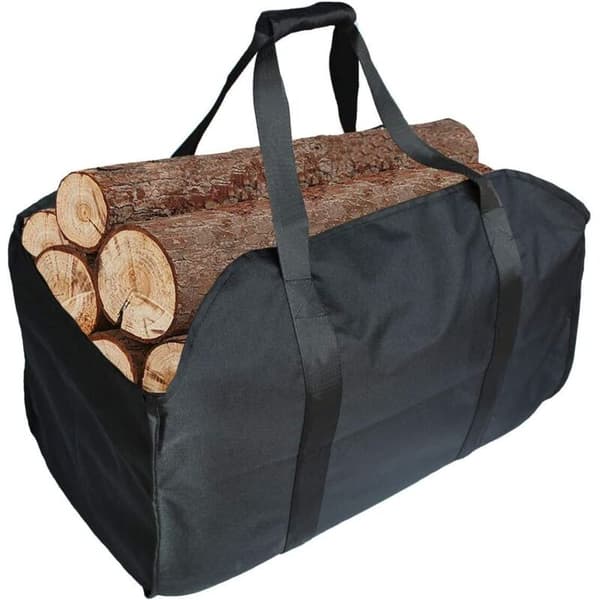 Førsteklasses vedpose. Laget av polyester. Bærbar vedkurv. Sammenleggbar peispose. Vanntett peispose (svart)