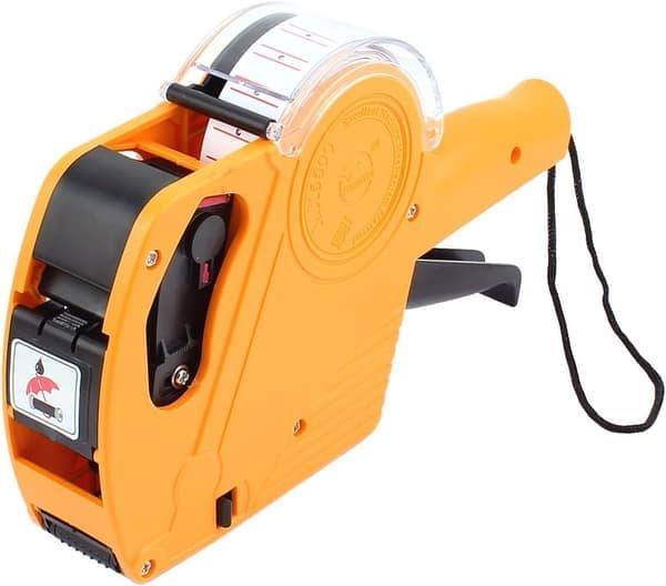 Handheld Price Tag Dispenser with Plastic Casing, 8 Digits, Ink Roller and Labels - Yellow