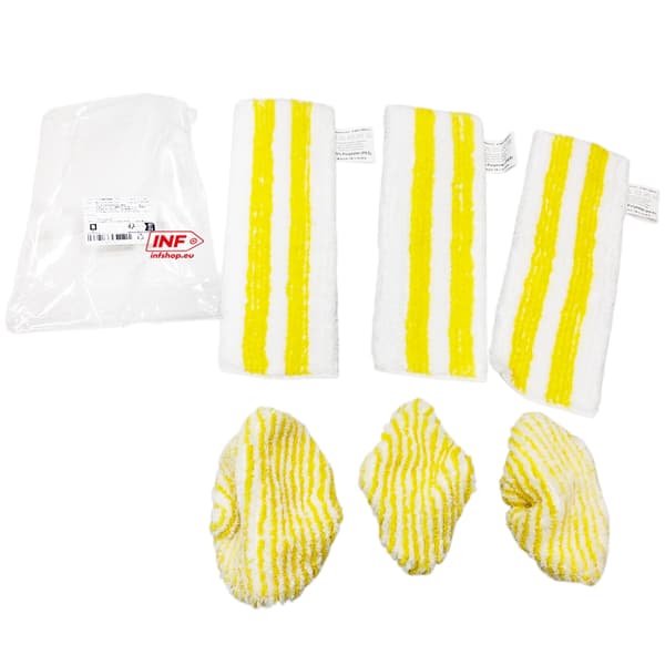 Kompatibel med Karcher SC1 SC2 SC3 SC4 SC5 SV7 dampmoppe tilbehør - 3 mikrofiberklude og 3 moppebetræk i sort og gul