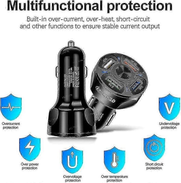 USB Billader, 4-i-1, 7A 35W USB med LED-lys, 12-32V
