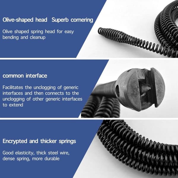2m avløpsrenser. 10mm diameter. Spiraldesign. Med elektriske adaptere. Multifunksjonell avløpsrenseaksel