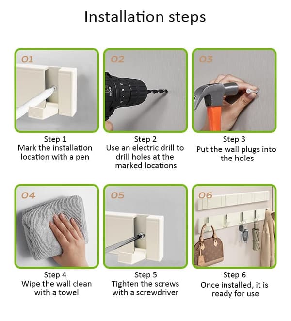 Wall-mounted coat rack with 5 retractable hooks, modern floating coat rack with screws, wall hook for bathroom, bedroom, kitchen, hallway, cream white