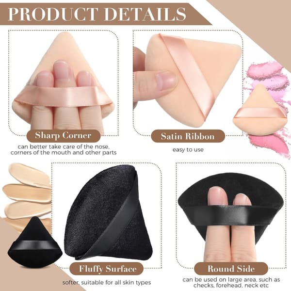 Trekantede Puffs 4-pak Makeup Ansigts Puffs (Sort, Nude)