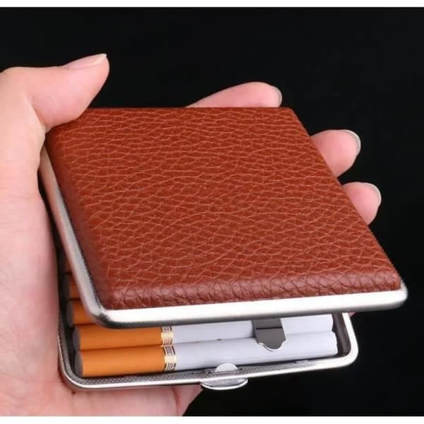 Cigarette Case, Metal Cigarette Pouch, Cigar Tobacco Holder, Multifunctional PU Leather Cigarette Case, for Men, 2 Pcs