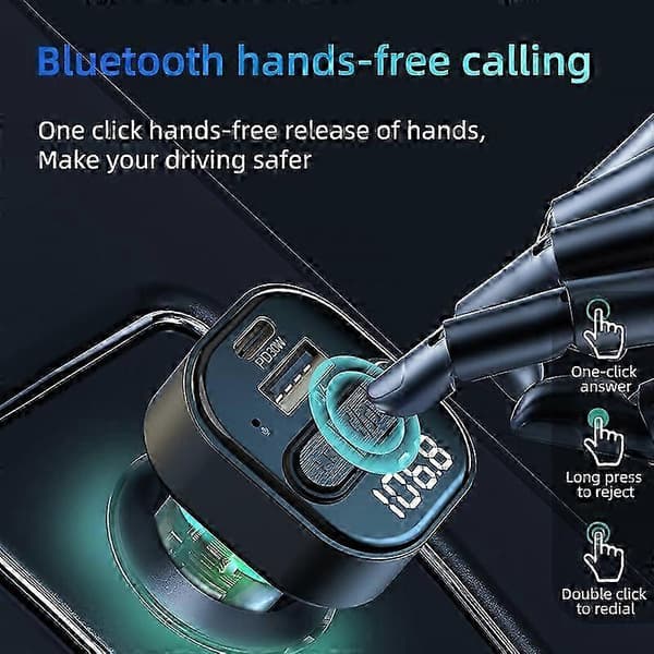 Värikäs valo autoon Bluetooth-adapteri FM-lähetin MP3-soitin Type-C+USB-autolaturi