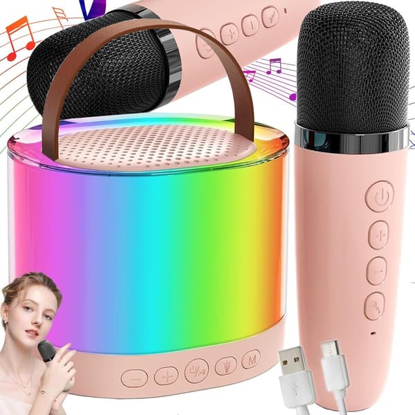 Karaokesæt - 2 trådløse mikrofoner med Bluetooth-højttaler RGB