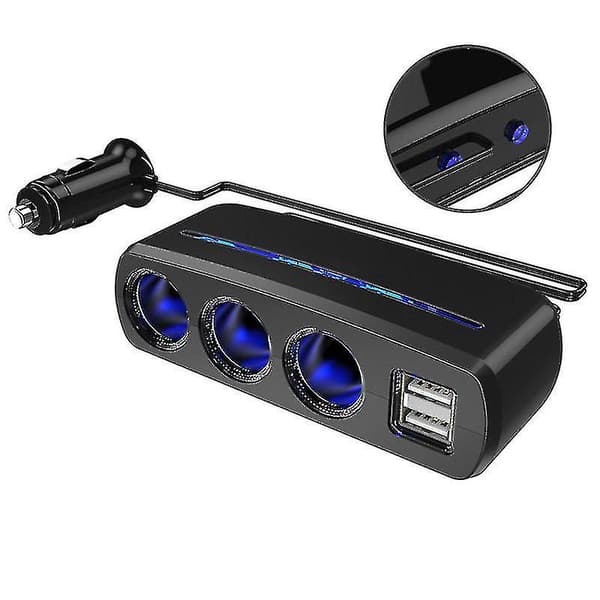 Billader Sigarettenner Biladapter Billader med 3 stikkontakter 2 USB-porter Utgangsfordeler for Iphone Android