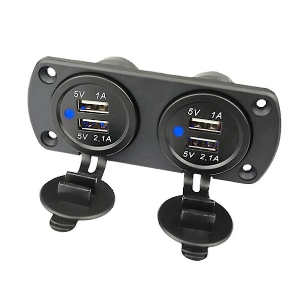 INF Dobbel USB-Billader med LED-lys (panel med 2 uttak)