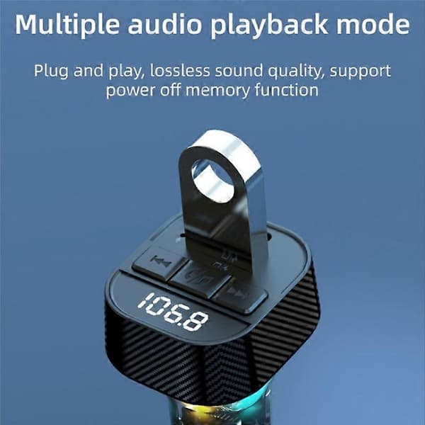 C51 Type-C + USB Billader Fargerikt Lys Bil Bluetooth Adapter FM-sender MP3-spiller