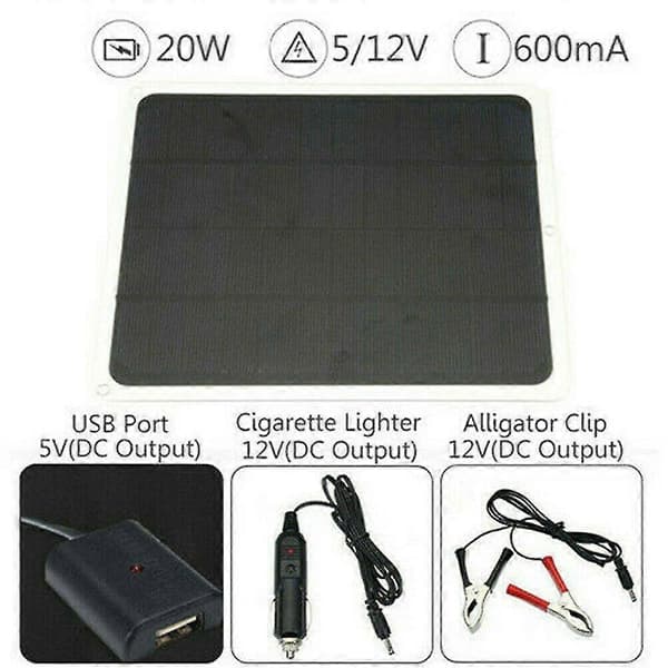 20w Solpanel Solcellsmodul Laddare Usb Solladdare Bil 12v/5v