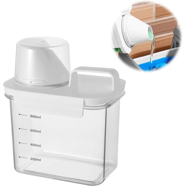 Lufttæt vaskemiddeldispenser med målebæger. Opbevaringsboks til vaskepulver. Dispenser til flydende vaskemiddel. Cerealdispenser (1100 ml)