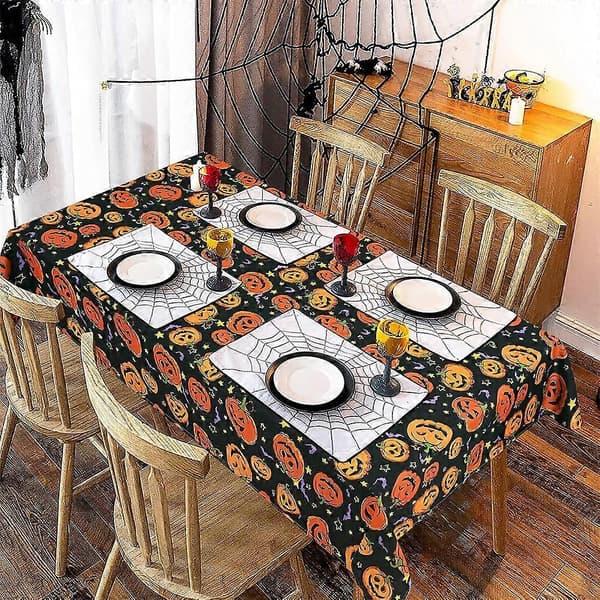 Halloween Græskar Mønster Rektangulær Vandtæt Dug til Indendørs og Udendørs Brug, Perfekt til Thanksgiving Middage.