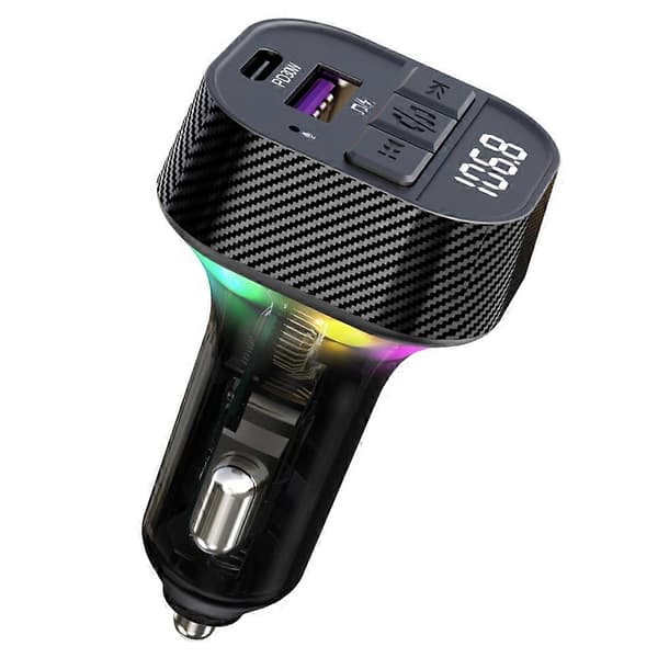 C51 Fargerik Lys Bil Bluetooth Adapter Type-C+USB Billader FM-sender MP3 Musikkspiller