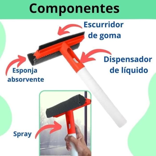 1 Window Cleaning Rubber Scraper + Cleaning Sponge + Tank to Fill with Cleaning Fluid, Window Cleaner