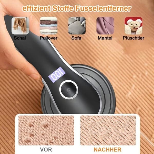 (Sort) Elektrisk fnugfjerner, fnugfjerner med LED-indikatorer, USB-genopladelig fnugfjerner med 6 blade til tøj