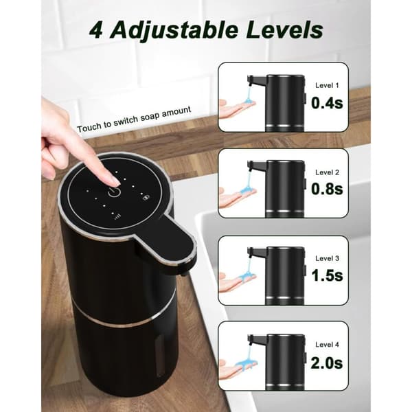 Sæbedispenser. USB C Genopladelig Vægmonteret Sæbedispenser 380ml. 4 Justerbare Niveauer. Sort Flydende Sæbedispenser