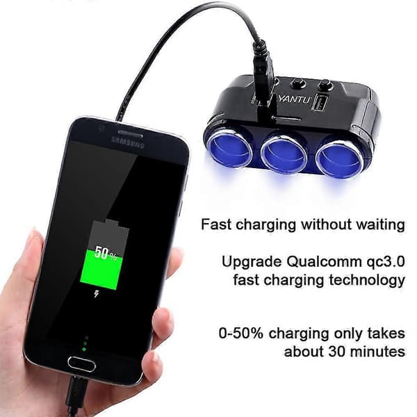 cigarettænder adapter 3 stik display dobbelt usb biloplader