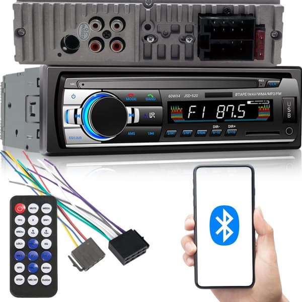 Bilradio 1-DIN - Bluetooth, mikrofon, 4×60 W