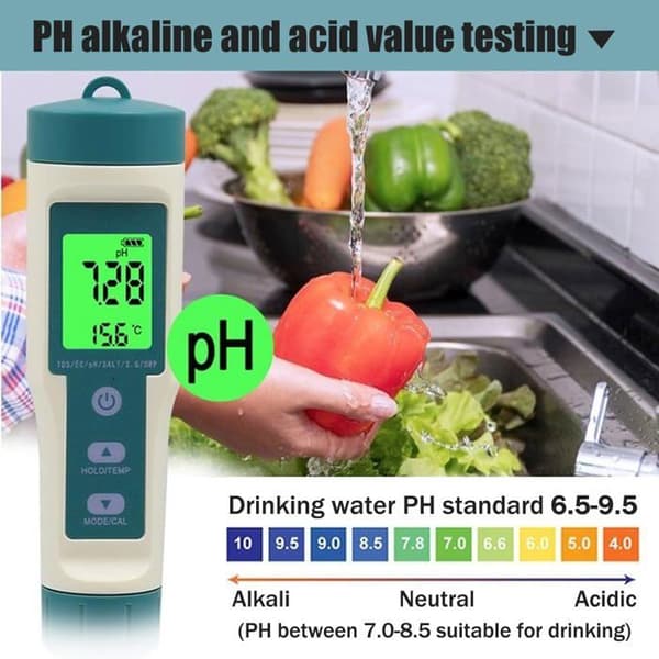 Elektronisk pH-meter - 8 i 1 - pH/TDS/EC/ORP - Temperatur & Salinitet