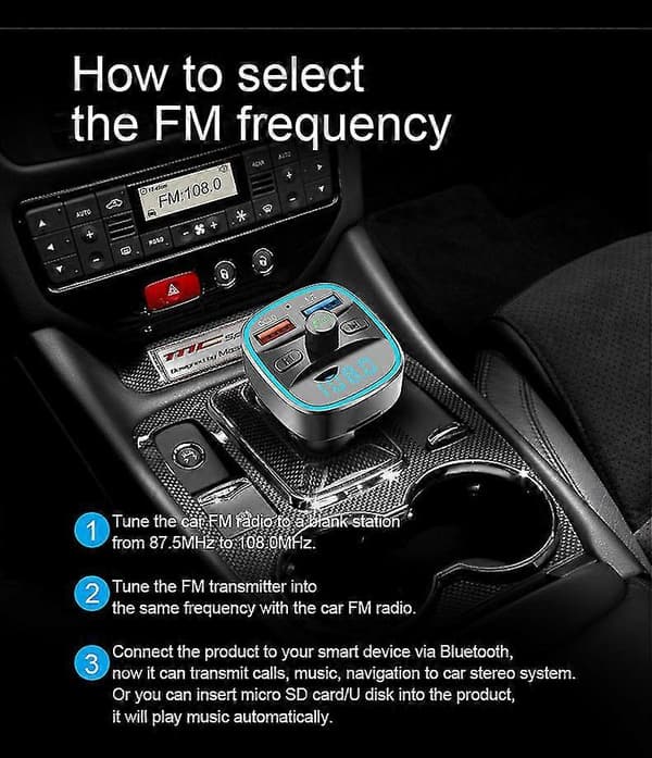 Biloplader Hurtig Opladning/ Mp3 Bluetooth Afspiller/ Fm Transmitter-God