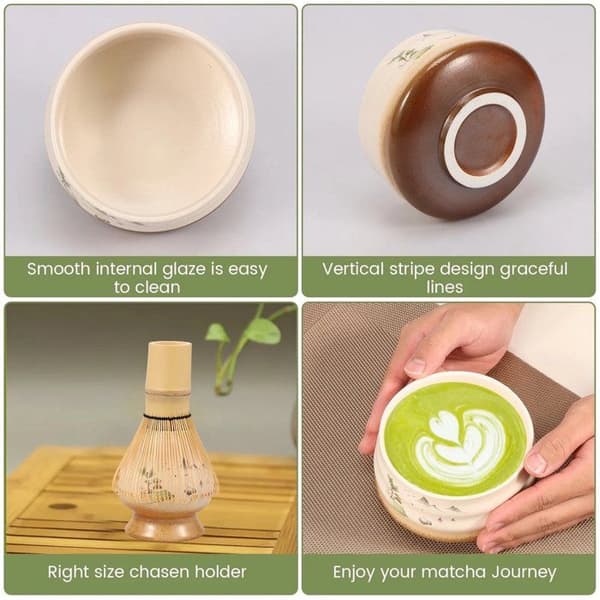 Matcha köksredskapsset - Matcha-set - Matcha skålset - Keramisk Matcha-skål - Bambuvisp -