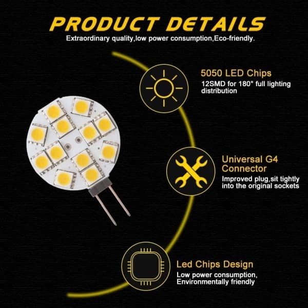 10-pack G4 LED-lampor 2W 2700K Varmvit Ej Dimbar 180 Grader för Husbil Båt Skåp Kök och Badrumsbelysning