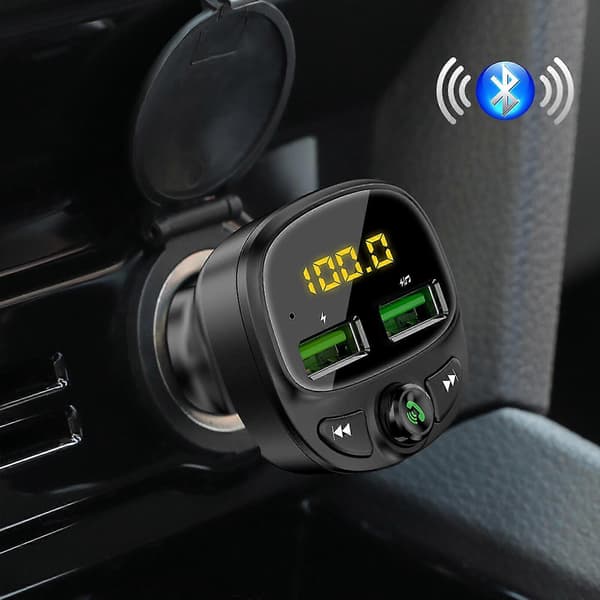 4-i-1 Bluetooth 5.0 FM-sender, Bluetooth & MP3-spiller billader for kjøretøy