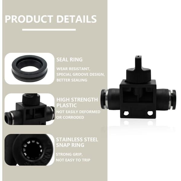 Pakke med 5 rør med 12 mm udvendig diameter. Kugleventil. Luftstrømskontrol. Lige pneumatisk unionfitting med hurtigforbindelse.