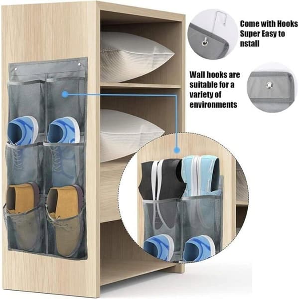 2-piece hanging shoe storage set, foldable over-the-door shoe organizer, hanging shoe rack