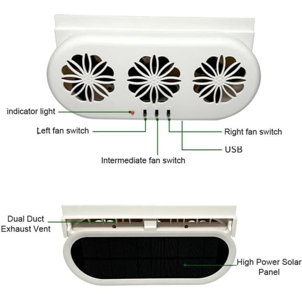 Bil eksosvifte. 3 vifter. USB-drevet. Stillegående drift. Radiator kjøling. Bil
