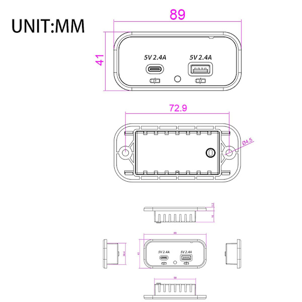 RV USB-uttakspanel Biltilbehør Billader for buss båt bil AC4.8A