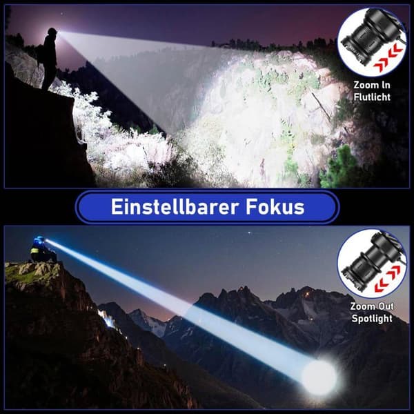 Hodelykt - 100 000 Lumen - 6-Modus Variabel Zoom - IPX7 Vanntett - 5600mAh Batteri
