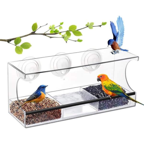 Rectangular Window Bird Feeder: Crystal Clear Acrylic with Strong Suction Cups, compatible with all bird species