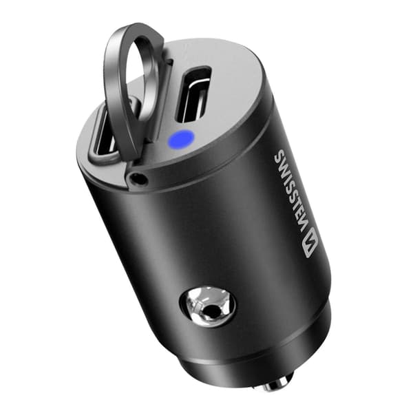 Biloplader 30W Dobbelt USB-C Port Power Delivery Kompakt Swissten Sort