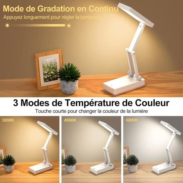 Desk Lamp, Wireless Table Lamp, Portable and Foldable Lamp, Bedside Lamp with 3 Brightness Levels and Dimmable, Rechargeable LED Lamp