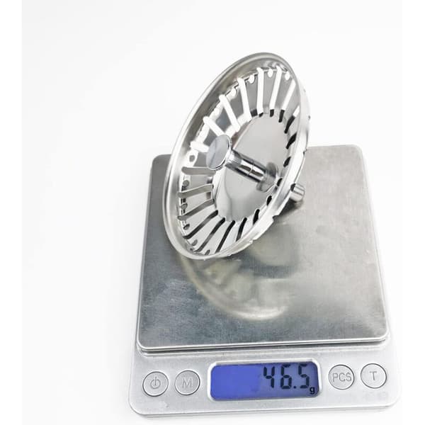 Kjøkkenvasksil. Vaskplugg. Kjøkkenvasksil-deksel. Rustfri stålvasksil. 84 mm diameter. 25 mm stanglengde