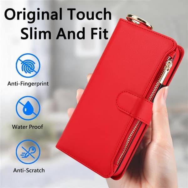 Samsung Galaxy S26+ / S26 Plus 5G Case Cover with Crossbody Ring Multifunctional Leather Wallet Röd