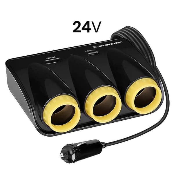 Biloplader USB og USB-C 20W PD med 3 cigarettænderstik, Sort