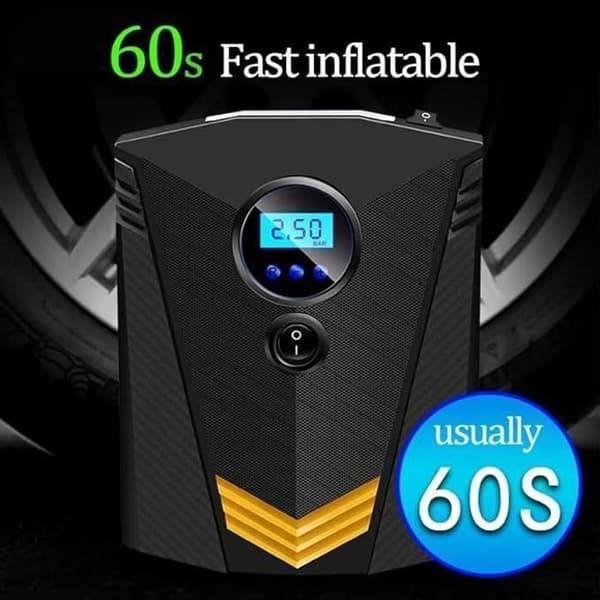 Digital bildäckspump - Bilkompressor - 12V Automatisk elektrisk luftpump med LED-ljus, gul