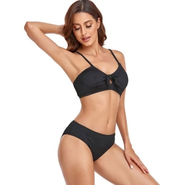 (XL-Sort) Kvinders Badedragt 2-delt Sæt Push Up Bikini Remme Bindebånd Black xl