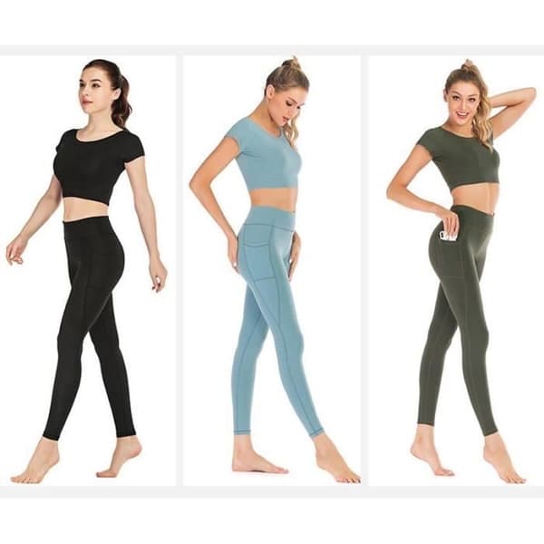 (Ljusblå) Högmidjade stretchiga yogaleggings för kvinnor - Grön - Andningsbara - För gymlöpning Light blue L