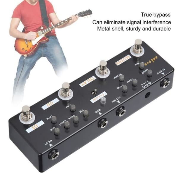 Minifinker 5-Modus Gitar Effektpedal, 5 Moduser, Forsinket Reverb, FX Loop, Sampler PA
