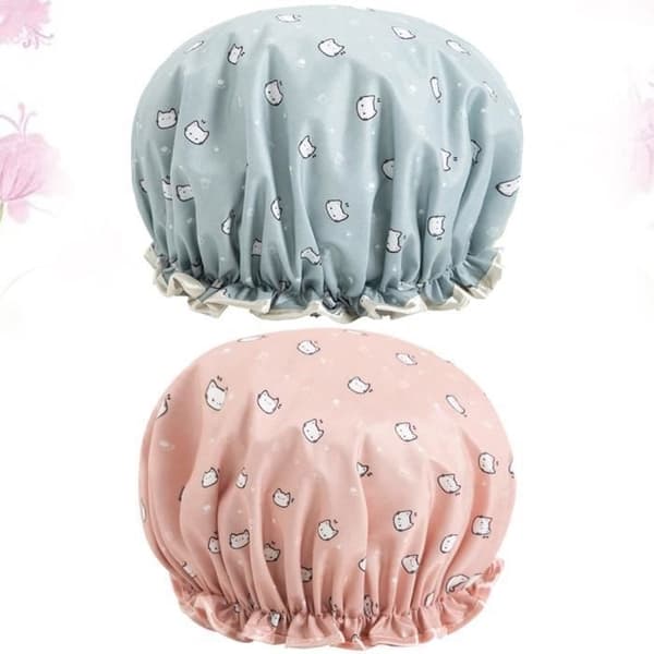 (Blå + Rosa) Duschmössa - Ej specificerad - Dubbellagers tryck - Vattentät - Satin och EVA - Dam Blue + Pink