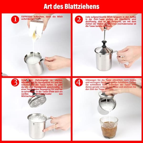 Manuel mælkeskummer, mælkeskummer i rustfrit stål til cappuccino og latte, 400 ml