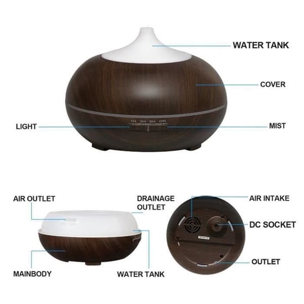 (Brun) Ultraljud Luftfuktare Eterisk Olja Diffuser Arom Diffuser Mandelform (Brun) Brown