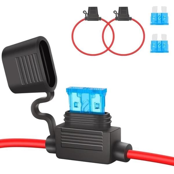 Standard 12V inline-säkringshållare - 2-pack - 15A - Svart - Plast